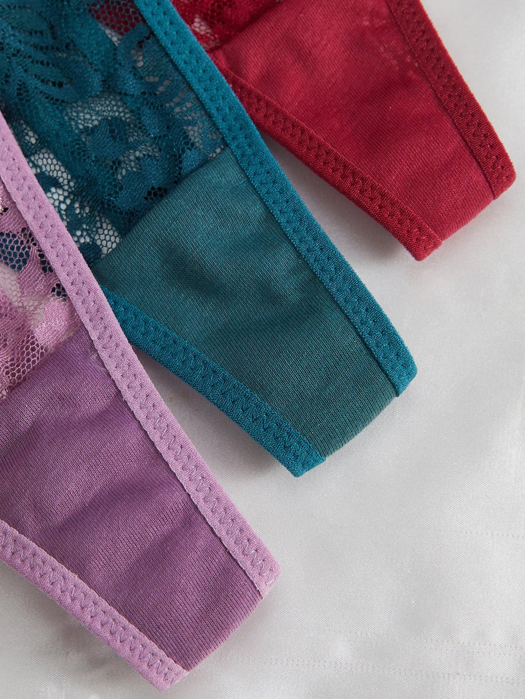 3-Pack Women's Sexy Lace Panties Underwear, Adjustable Strap Floral Lace Sheer Mesh Sexy Thong