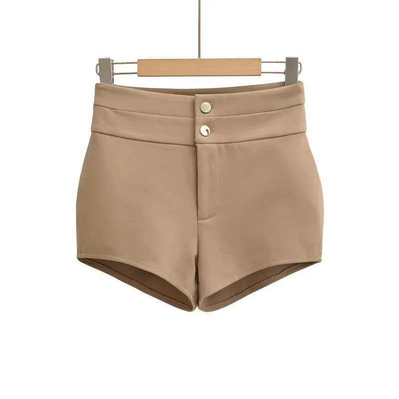New American Style Solid Color Basic Hot Girl Sexy Hip-enhancing High-waisted Bodycon Shorts For Woman Casual Elegant Y6W8