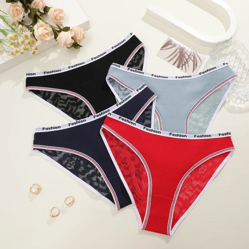 3Pcs/Set Women's Cotton Lace Panties V-Waist Sexy Sport Low Waist Briefs S-XL Comfortable Underwear Female Soft Color Underpants