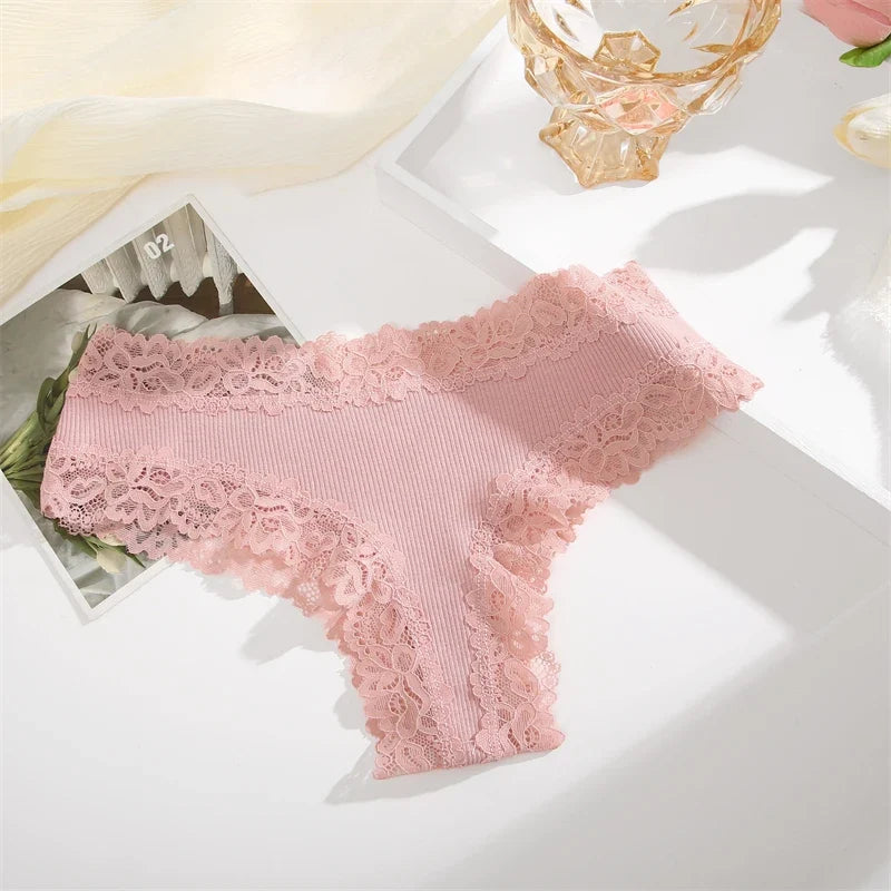 New Lace Seamless Cotton Panties Ribbed Maillard Brazilian Pants LowWaist Women Panties Breathable Girls Underwear Soft Lingerie
