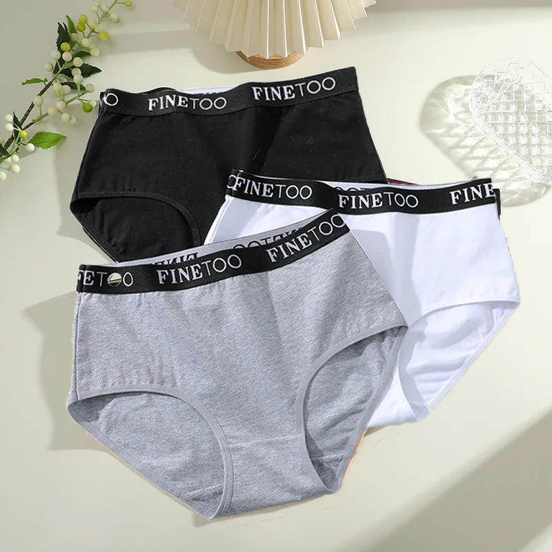 Finetoo 3Pcs Women's Seamless Cotton Briefs Women Plus SizePanties Breathable Underwear Female Low Waist Soft Lingerie S-XXL