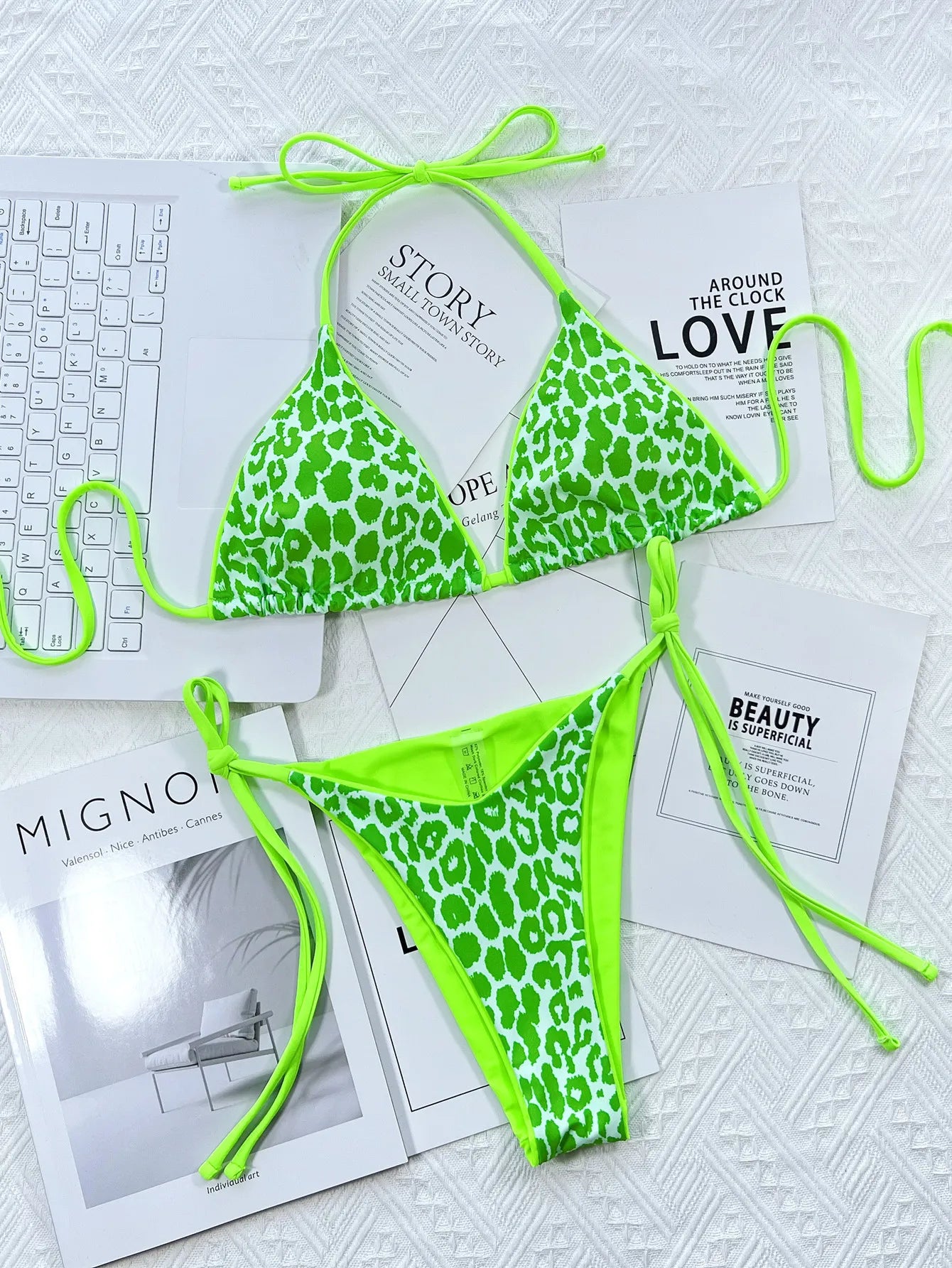 Sexy Mirco Bikini 2024 Women Neon Hot Pink Patchwork Triangle Swimsuit Beach Brazilian Bathing Suit Tie Side Thong Swimwear