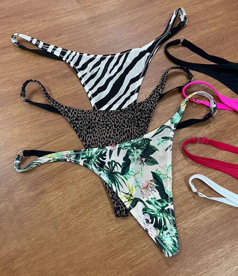 Ice Slik Low Waist Girls G String Leopard Flower Women Panties Sexy Briefs Thong T-back Underwear Female Lingerie Size S-XL
