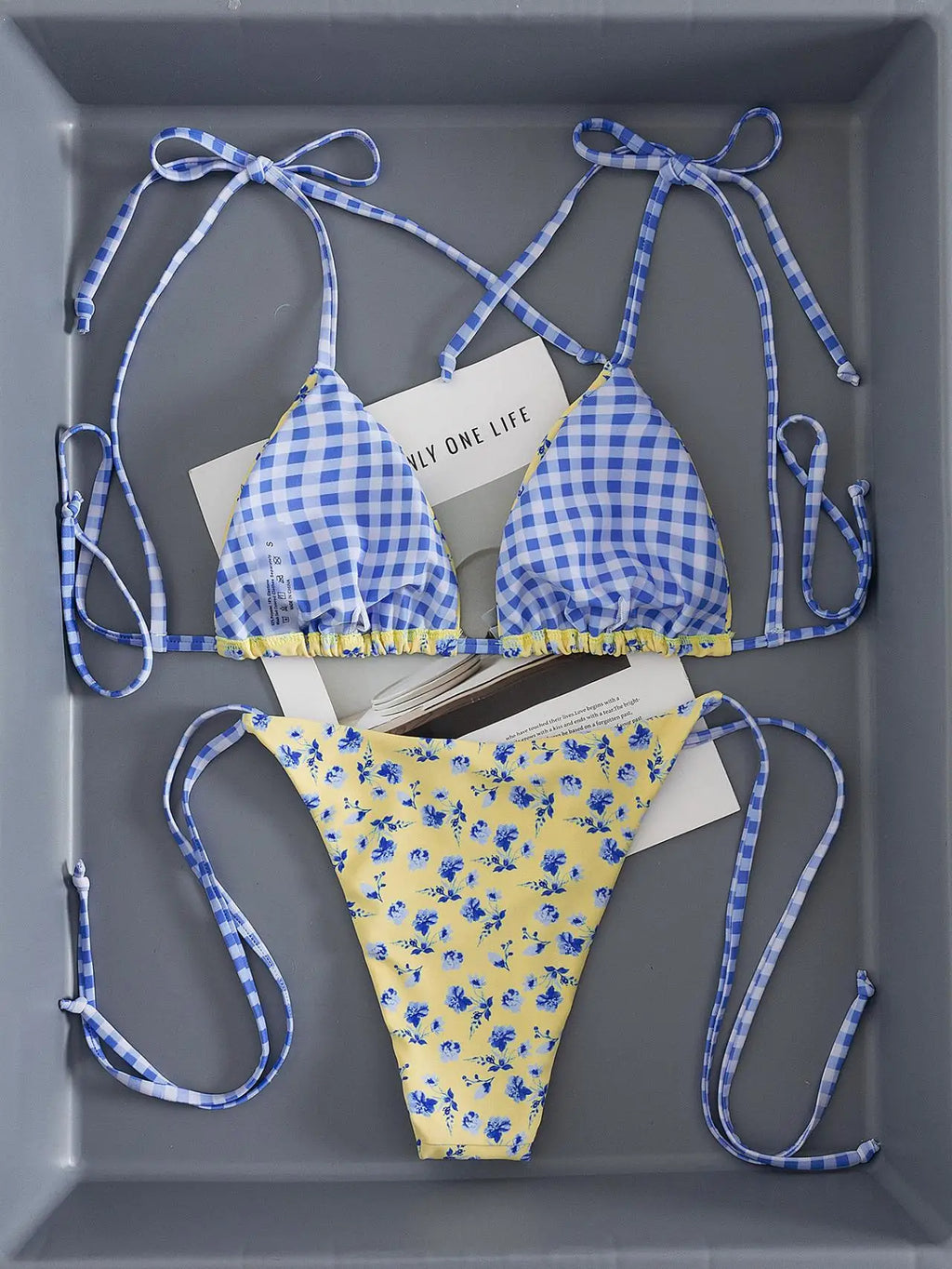 Sexy Yellow Floral Print Micro Bikini Swimwear Women 2026 Tie Strap Pleate Push Up Bra Bandage Thong Swimsuit Beach Bathing Suit