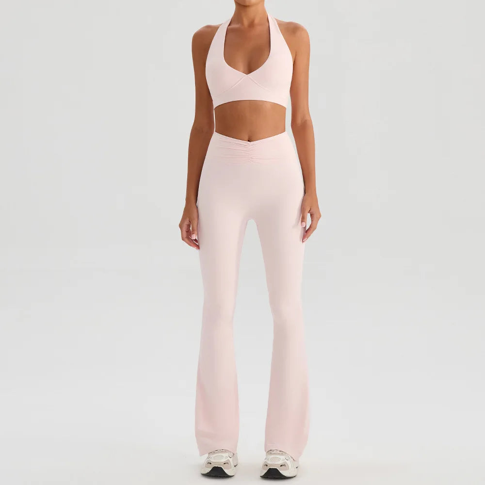 Hearuisavy 2Pcs Women's Sports Set Sun Protection Quick-Dry Tennis Skirt High Waist Yoga Flared Pants Gym Running Fitness Shorts