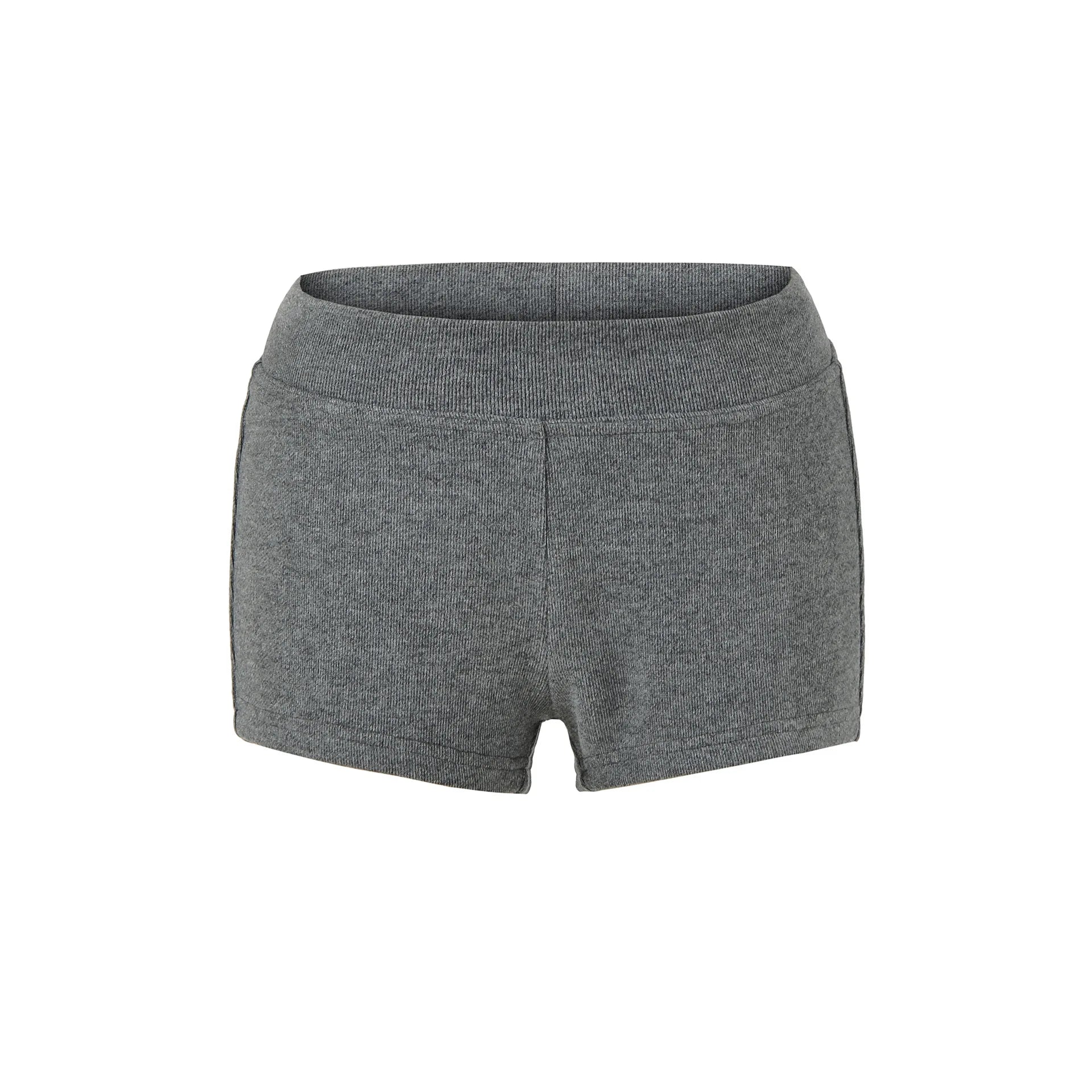 Gray Ribbed Knit Shorts For Women High Elastic Waist Soft Fabric Relaxed Fit Style For Casual Daily Stylish Under Shorts XK6F