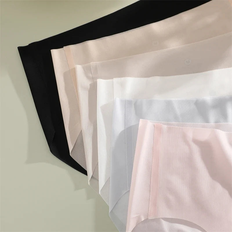 2PCS Seamless Ice Silk Briefs Women's Transparent Panties Sexy Breathable Underwear Female Stretch Erotic Korean Ultra Lingerie