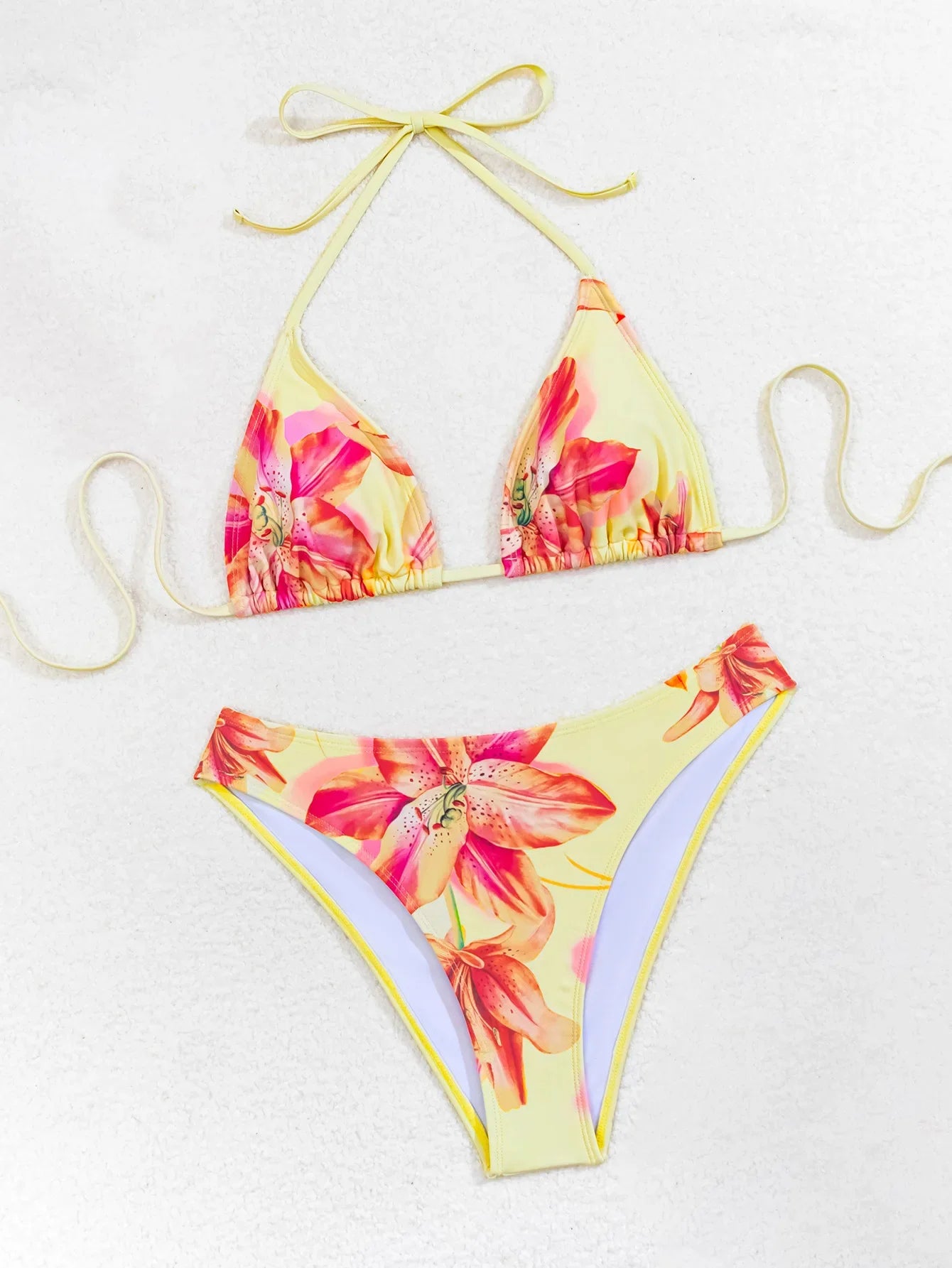2025 New Women's Black Ground White Dot Printed Swimsuit Halter Neck Low Waist Bikini Set For Summer Female Swimwear Brazilian