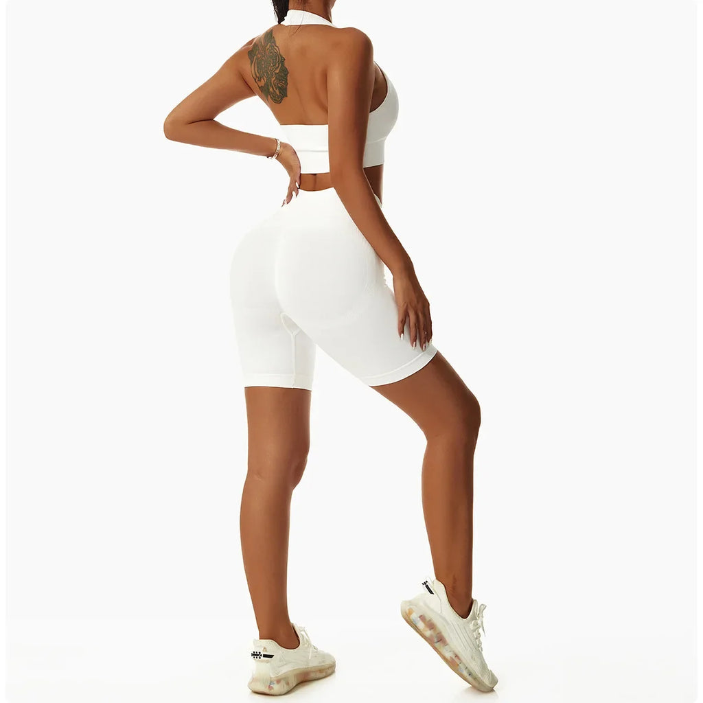 Sexy Halter Yoga Bra Gym Workout Push Up Running Sports Underwear Gathering Sports Vest Beautiful Back Fitness Top