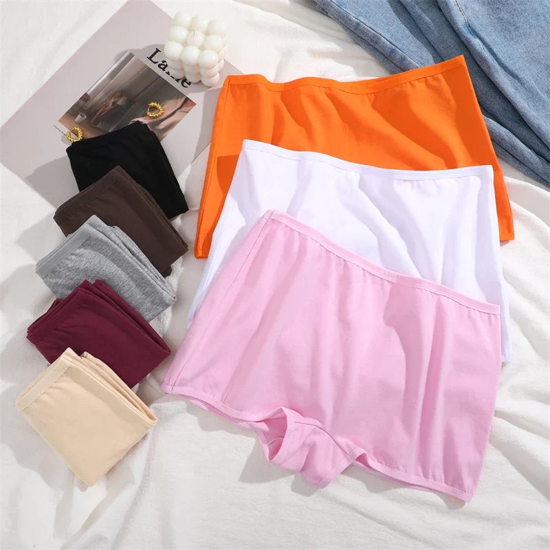 4Pcs/Set Women's Cotton Boxers Panties Seamless Sports Underwear Female Solid Color Cozy Lingerie Intimate Underpants XS-XL