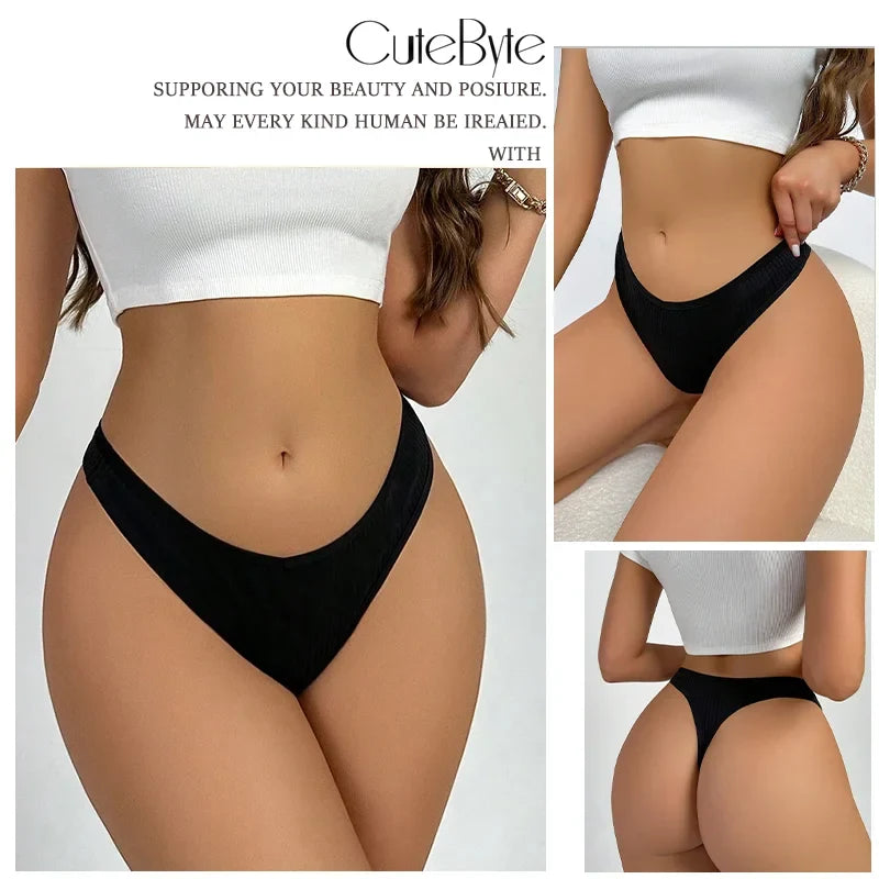 3PCS Seamless Thong Cotton Women Thin Strap Low Waist High Flexibility Panties Sexy Underwear Ladies Briefs T-back Soft Women
