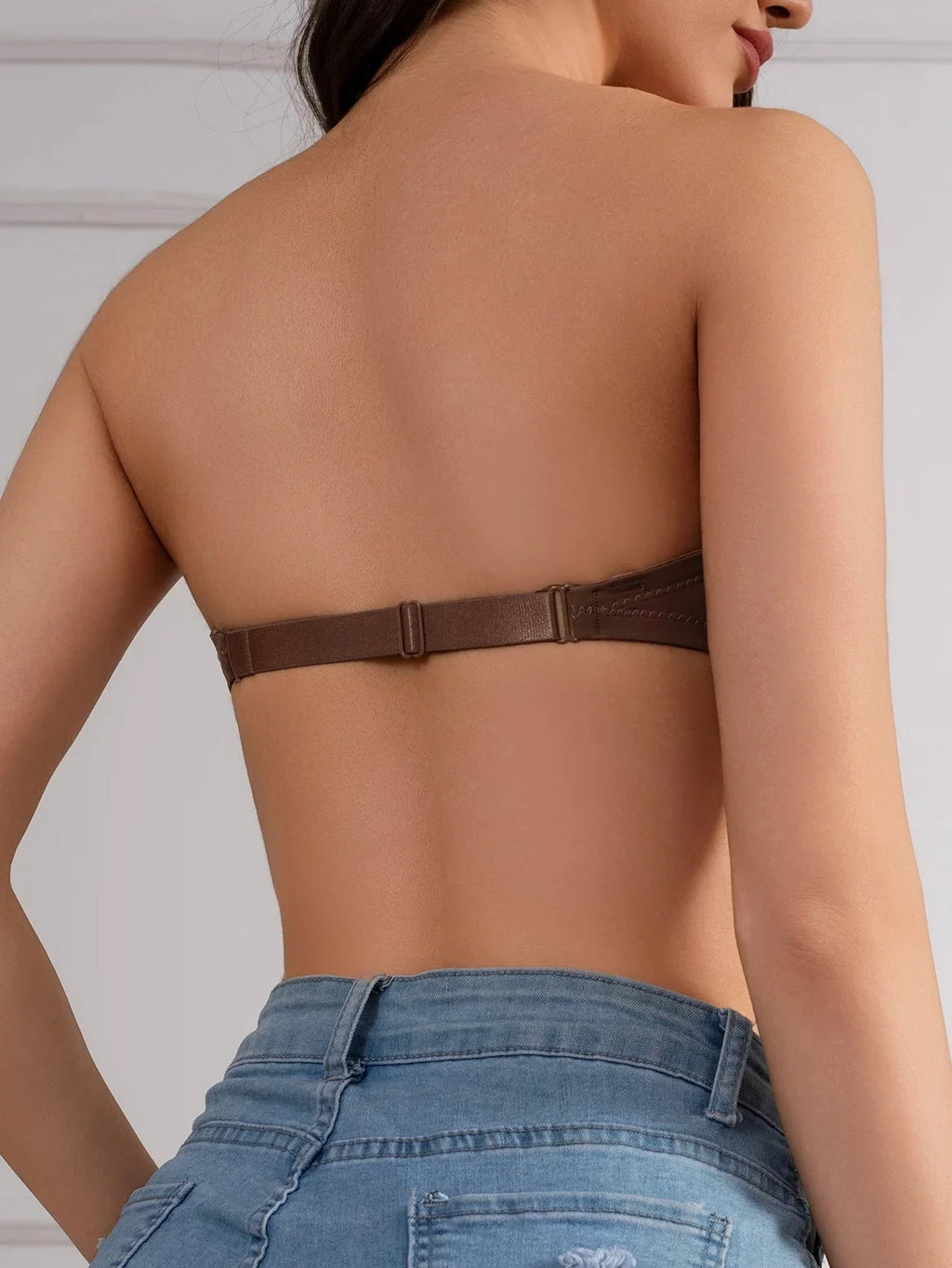 Women's Half Cup Strapless Bra Front Closure Clear Strap Bra Non-Slip Silicone Band Underwire Support Women's Underwear