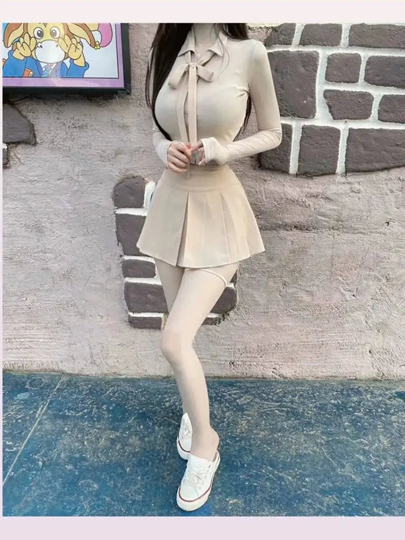 WOMENGAGA Korea Style Sexy Slim High Waist Strap A-line Half Length Skirt Fashion Women Skorts JK Sweet 2023 New  OW3W