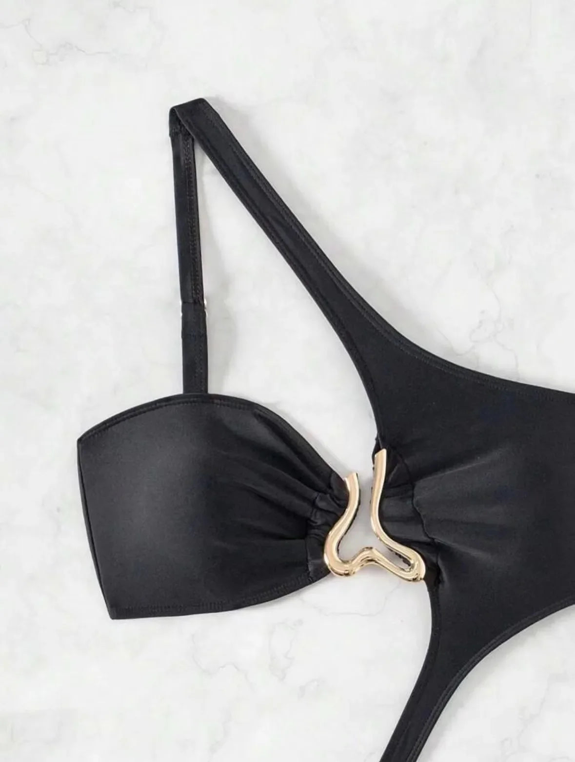 2026 Women's Sexy Black Cut-Out Bikini One Shoulder Metal Designer Backless Thong One-Piece Swimsuit Summer Swimsuit бикини