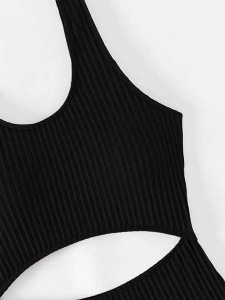 Sexy White One Piece Swimsuit Women New Hollow Out Swimwear 2024 Ribbed Bathing Suit Push Up Monokini Beach Swimming Suit Summer