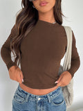 Women's Casual Solid Color Basic Slim Fit Long Sleeve T-Shirt Comfort O-Neck Crop Top Spring/Fall Streetwear