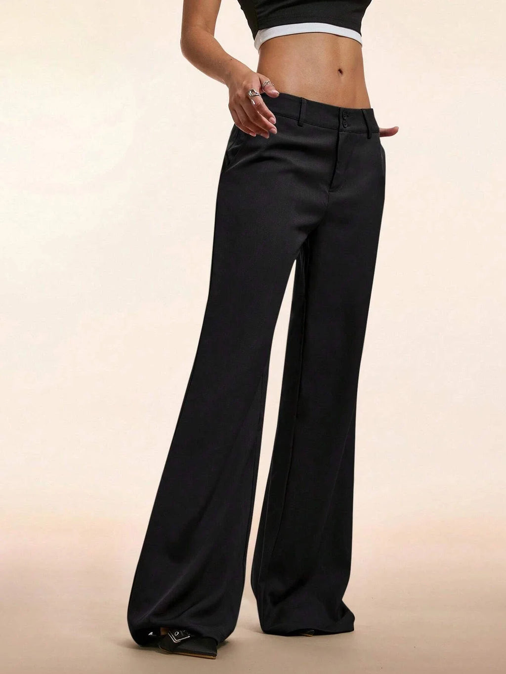 Women's Elegant Low Waist Personalized Slight Flared Leg Pants Casual Ribbed Wide Leg Mopping Trousers Streetwear 2025