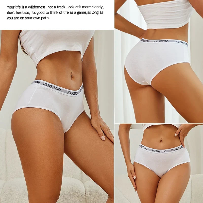 FINETOO 4Pcs Women's  Cotton Panties Sexy Breathable Low Waist  Briefs Letter Straps Underwear Soft Stretch Comfortable Lingerie