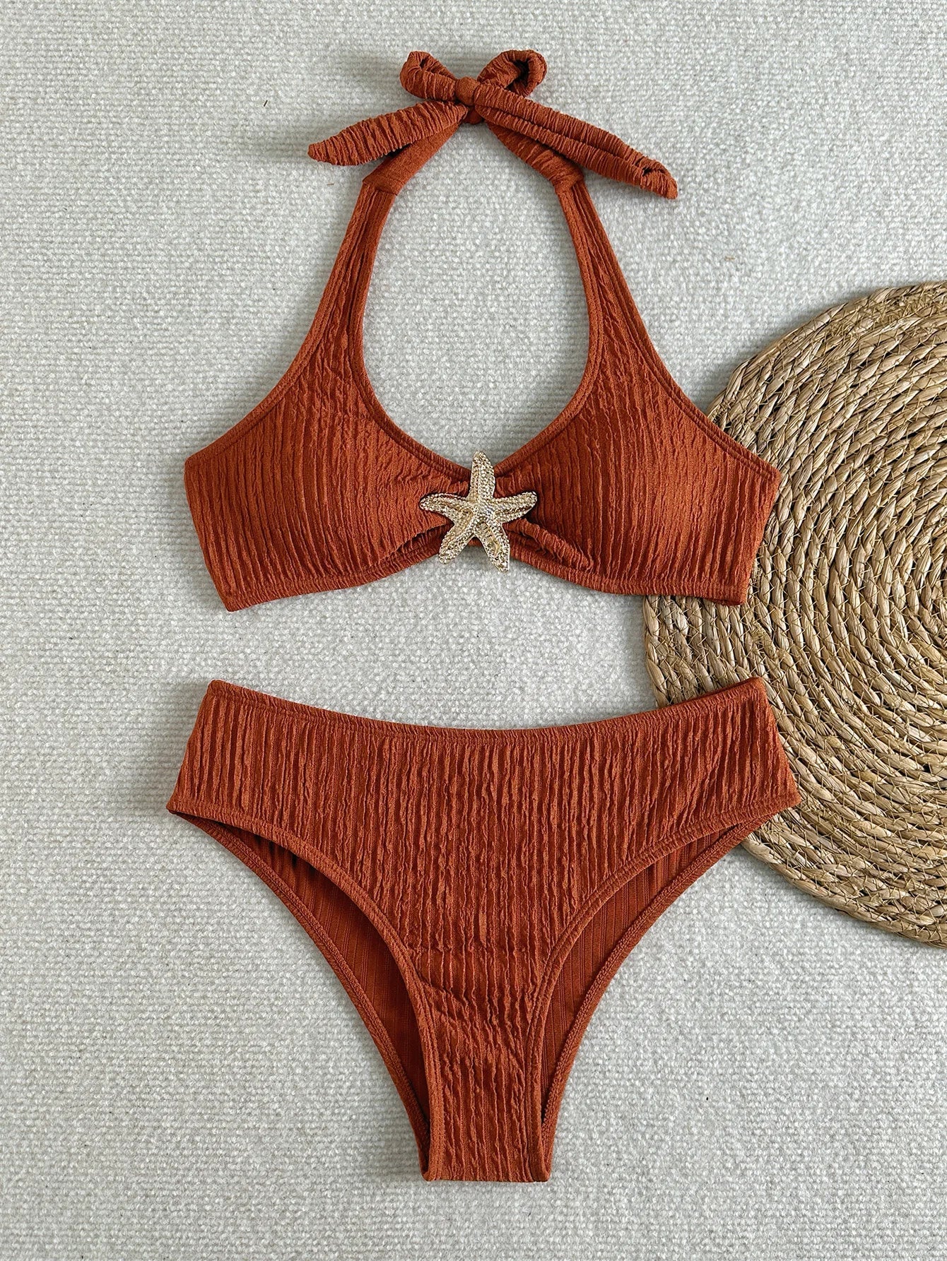 Sexy Metal Starfish Micro Bikini Set 2026 Women Brown Push Up Bra High Waist Swimsuit Summer Bathing Suit Two Piece Swimwear