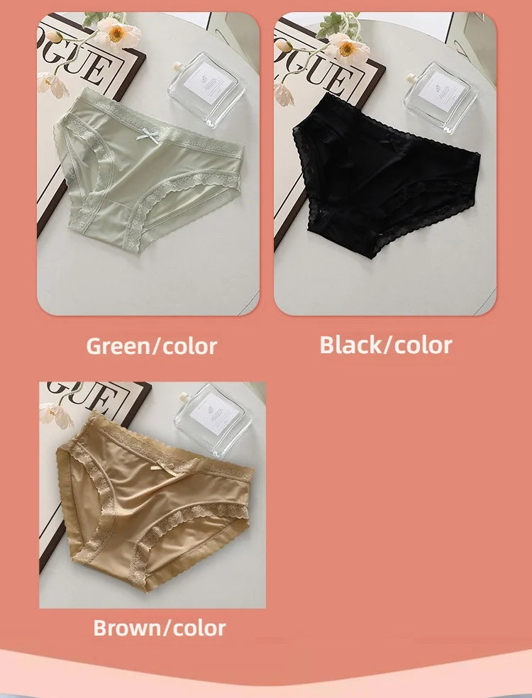 3Pcs/Set Women Ice Silk Seamless Briefs Sexy Comfortable Stretchy Semi Sheer French-Cut Panties Women's Underwear Breathable