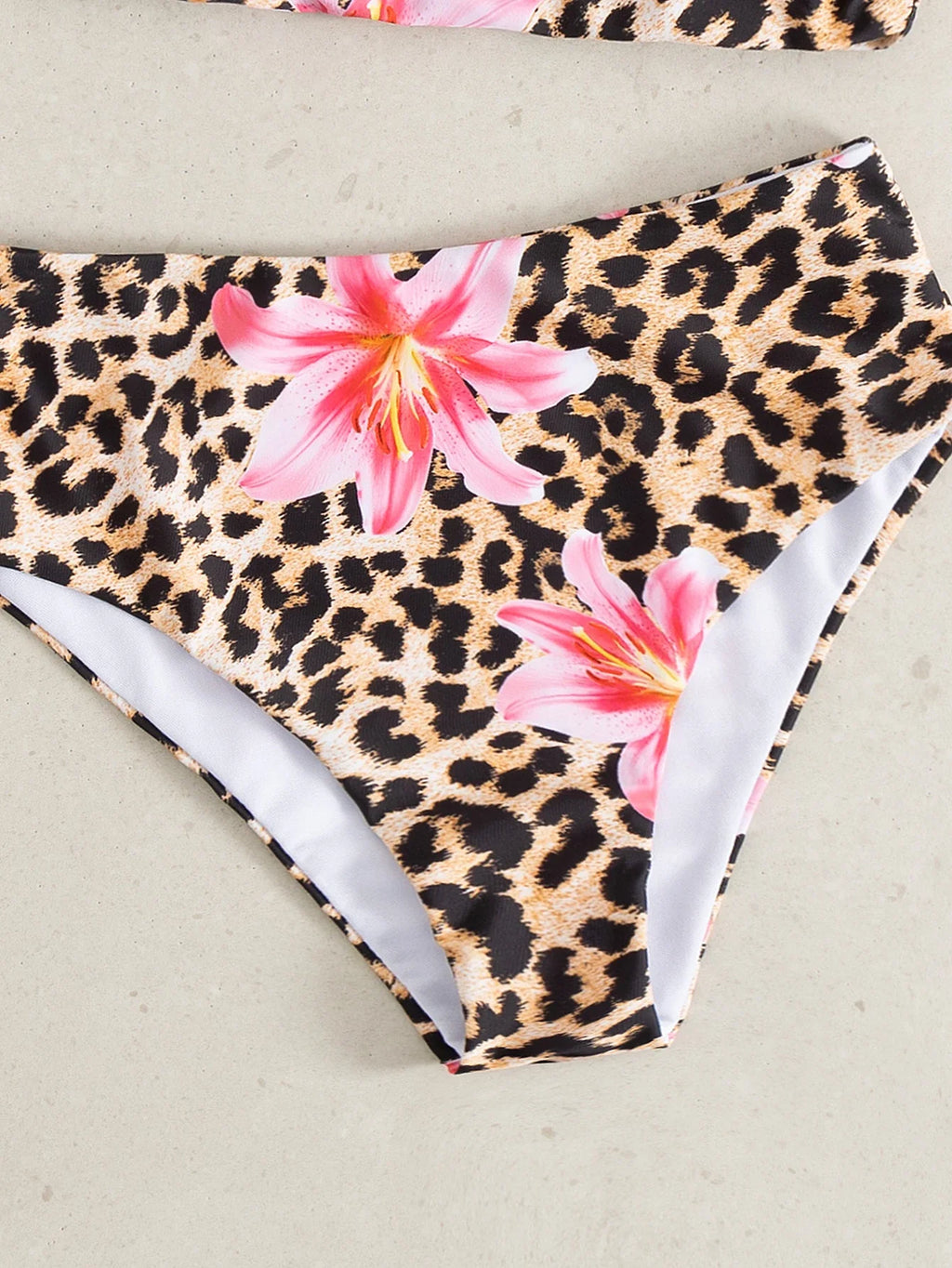 Sexy Bandeau Bikini 2025 Women Pink Floral Leopard Print Push Up 2 Piece Swimsuit Beach Bathing Suit High Waist Swimwear Biquini