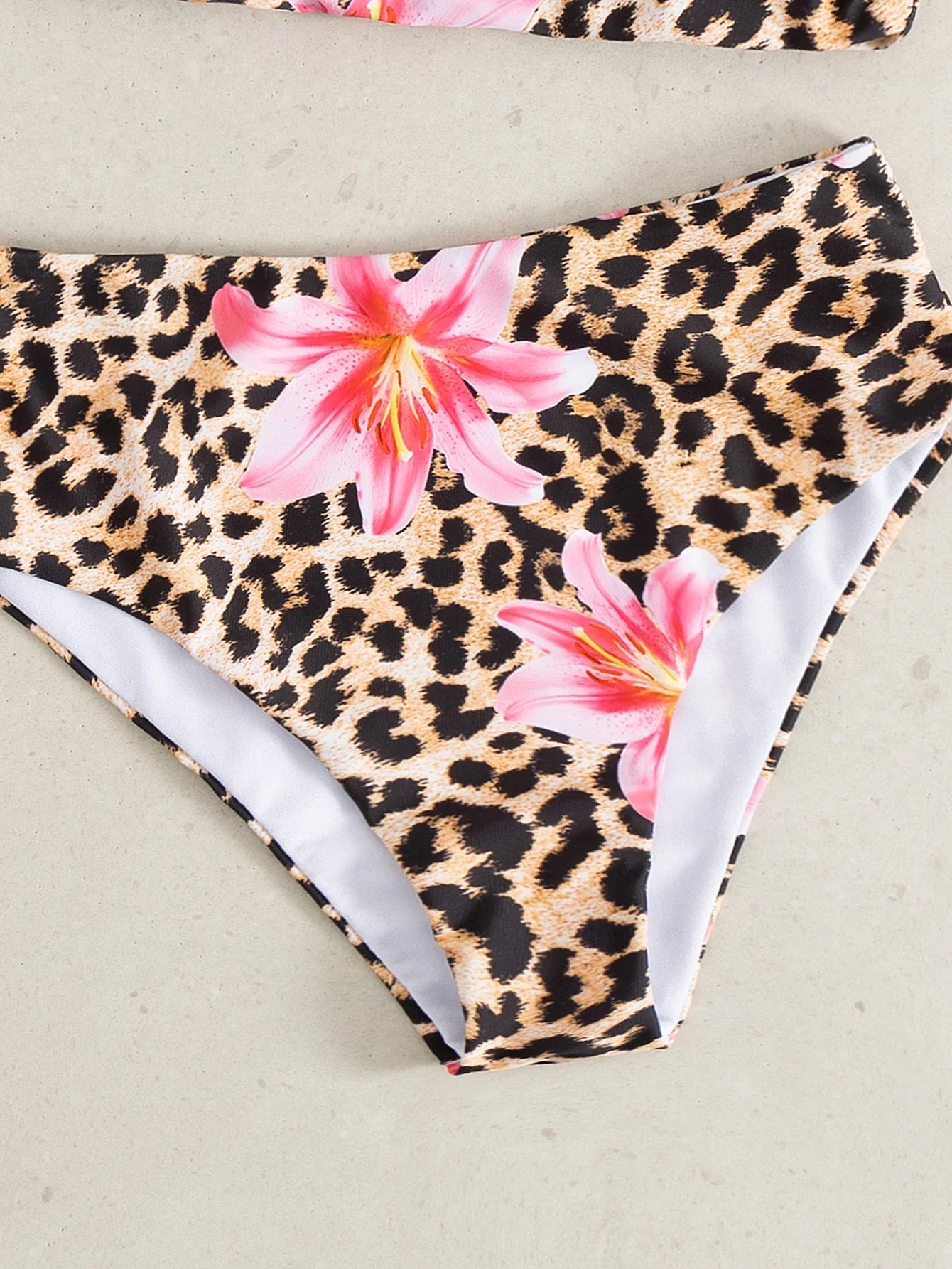 Sexy Bandeau Bikini 2025 Women Pink Floral Leopard Print Push Up 2 Piece Swimsuit Beach Bathing Suit High Waist Swimwear Biquini