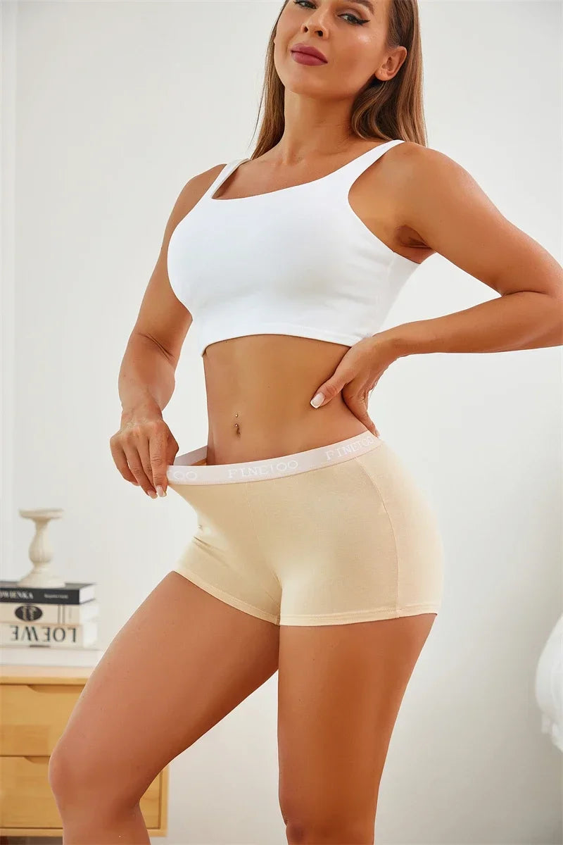 3Pcs Women's Cotton Boxers Panties Seamless Sports Underwear Female Solid Color Briefs Lingerie Intimate Underpant Finetoo S-XXL