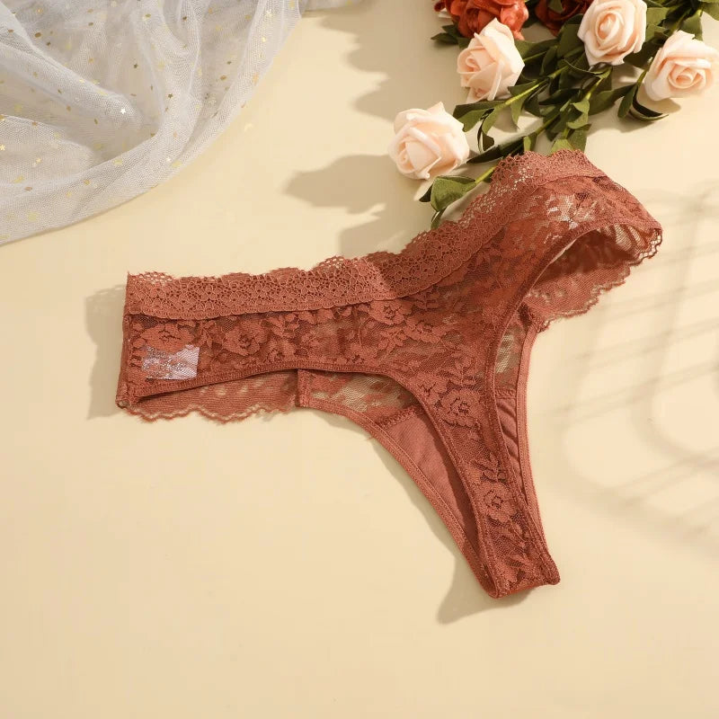 5Pcs Lace Sexy Thongs Women Low-Rise Briefs Sexy Soft Ladies Underwear Trendy Floral Underpants Female Flowery Panty Lingerie