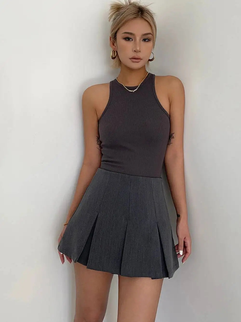 WOMENGAGA American High Street A-line Short Unif School Girl Fairy Grunge Skirt High Waist Pleated Skorts Streetwear Lovely HM2O