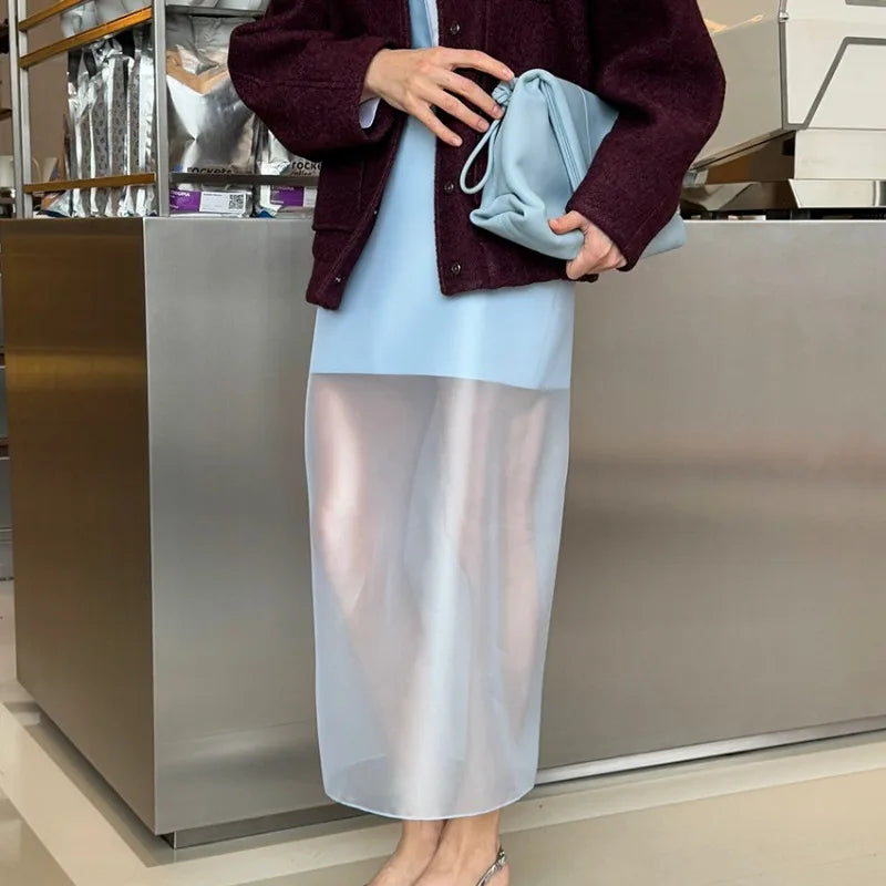 Trendix See Through Mesh Patchwork Skirts Women Fashion High Waist Casual Commuting Streetwear 2025 Vacation Party Elegant Skirt