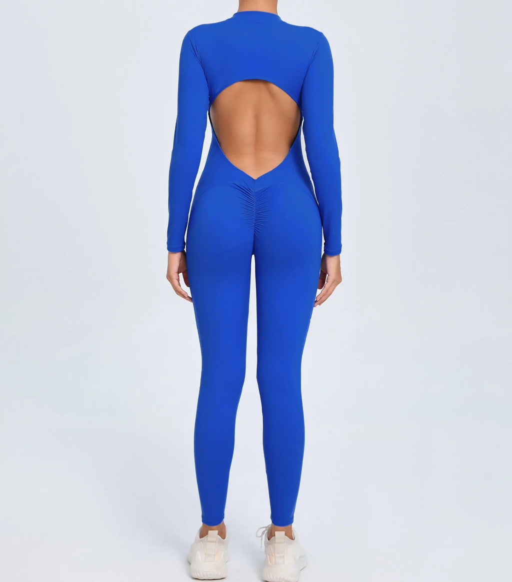 Hearuisavy Summer V Back Sports Jumpsuit Yoga Clothes Rompers Women Long Sleeveles Workout Bodysuits Backless One-piece Suit