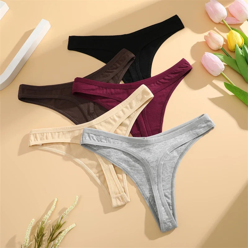 5Pcs Women Sexy Cotton Thongs Female Bikini Panties G-String Underwear Thongs Striped Panties Female Underwear T-Back Intimat
