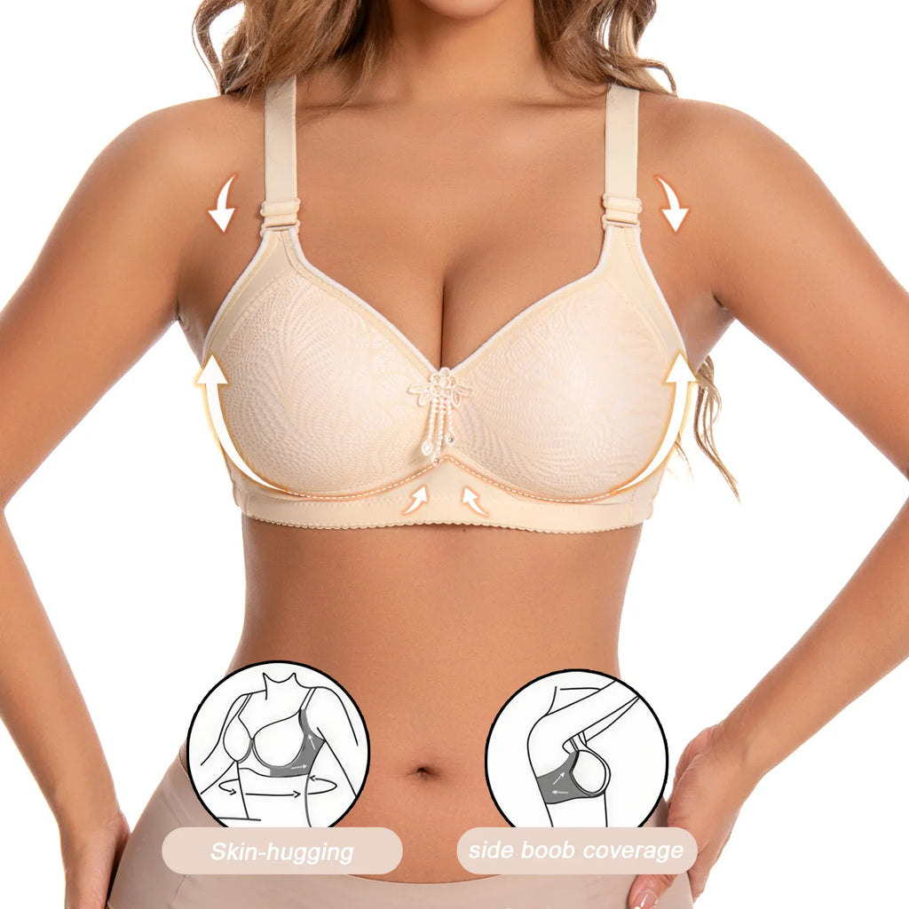 6 Pieces Color Women' Sexy Lace No Wire Bras Plus Size Adjustable Shoulders Strap T-Shirt Bra For Cup A B C D