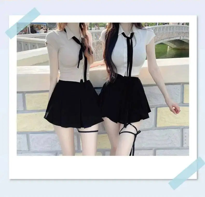 WOMENGAGA Korea Style Sexy Slim High Waist Strap A-line Half Length Skirt Fashion Women Skorts JK Sweet 2023 New  OW3W