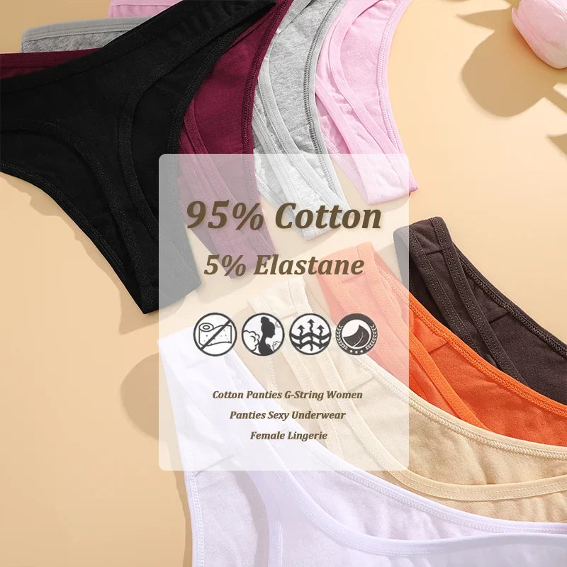 3PCS Seamless Thong Cotton Women Thin Strap Low Waist High Flexibility Panties Sexy Underwear Ladies Briefs T-back Soft Women