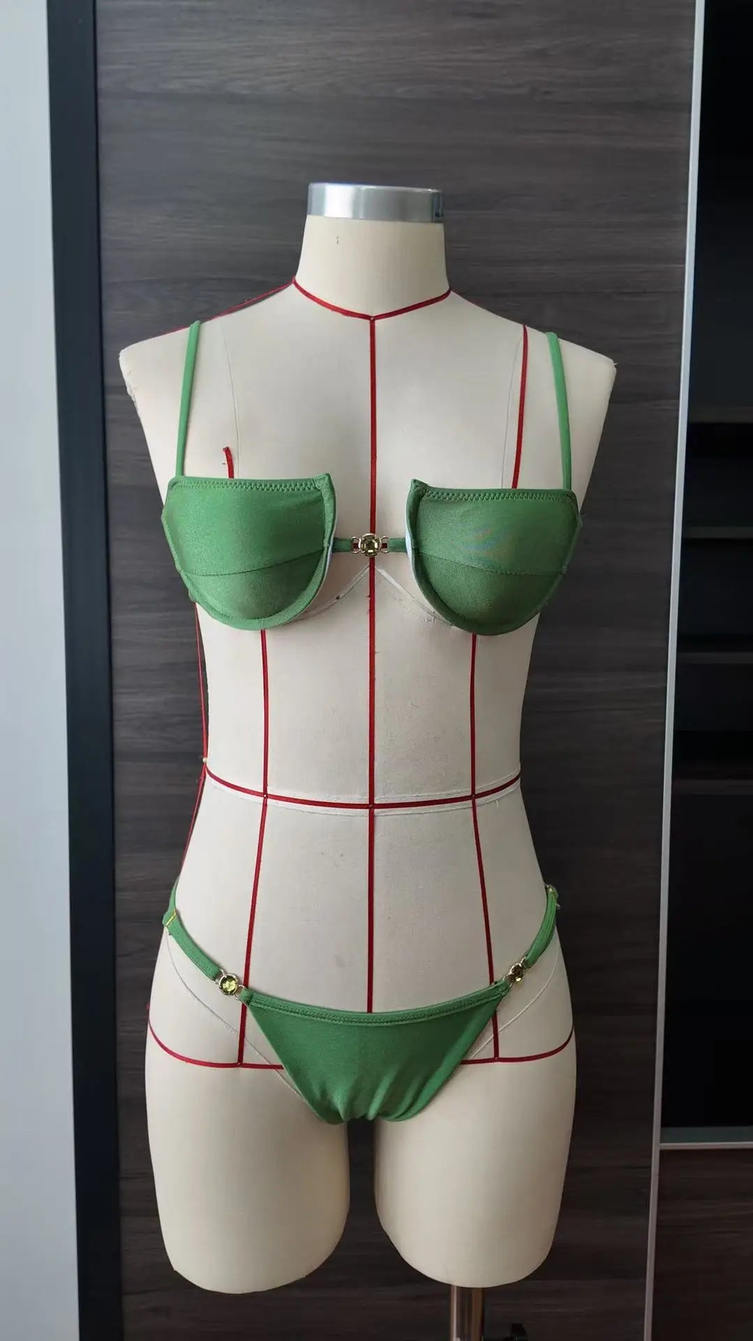 2026 Sexy Green Triangle Top and Bottoms with Gold Accent Perfect for Beach Wear and Pool Parties Summer Getaways Vacation Wear