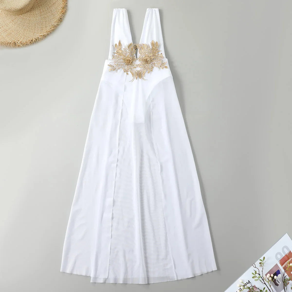 Sexy White Dress One Piece Swimsuit 2026 Women Embroidery Floral Designer High Waist Swimwear Vintage Beach Bathing Suit Bikini