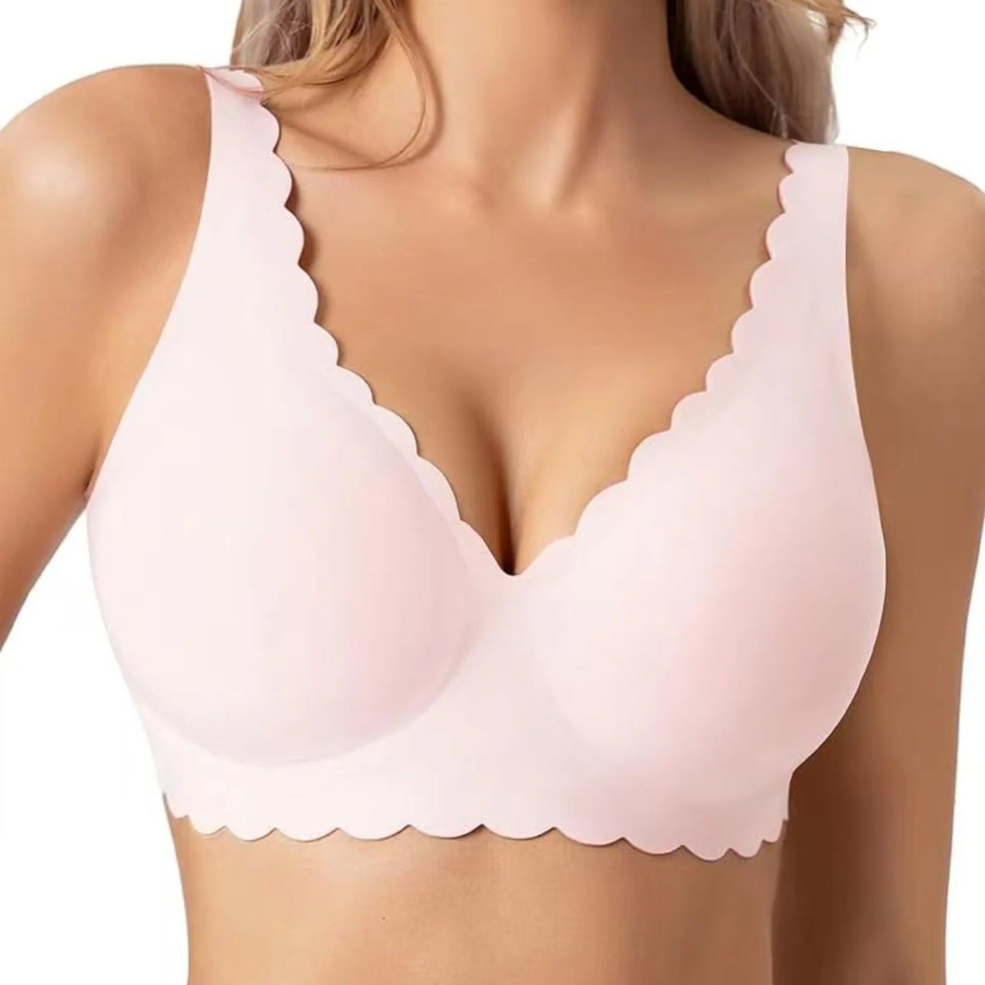 Women's Deep V Wave Seamless Jelly Bra Wire-free Seamless Bra Thin Mold 3/4 Cup Bra Comfortable Plus Size Push-up Underwear