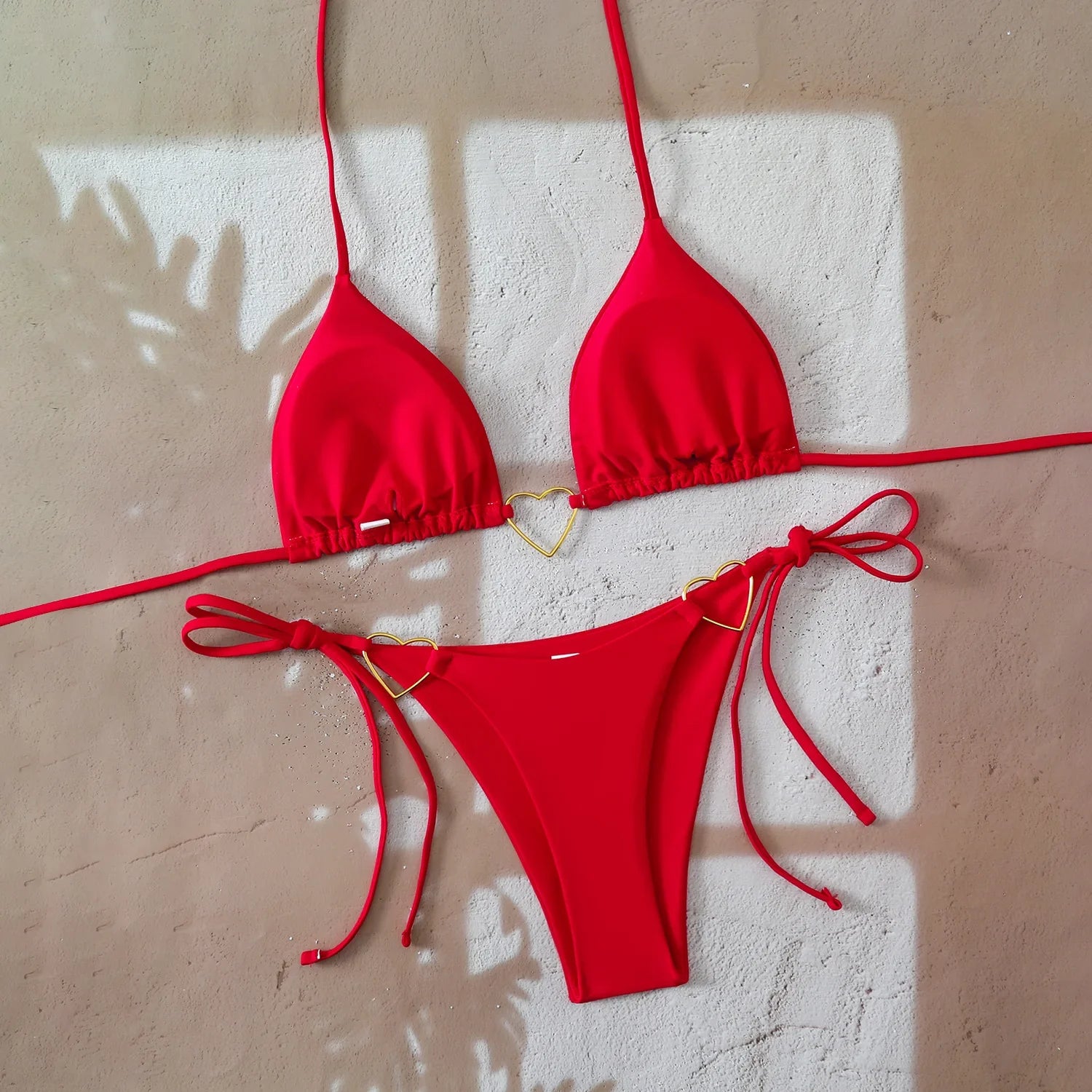 Sexy Metal Heart Ornament Bikini Set 2026 Women Blue Pink Halter Push Up Bra Thong Swimsuit Beach Bathing Suit Vacation Swimwear
