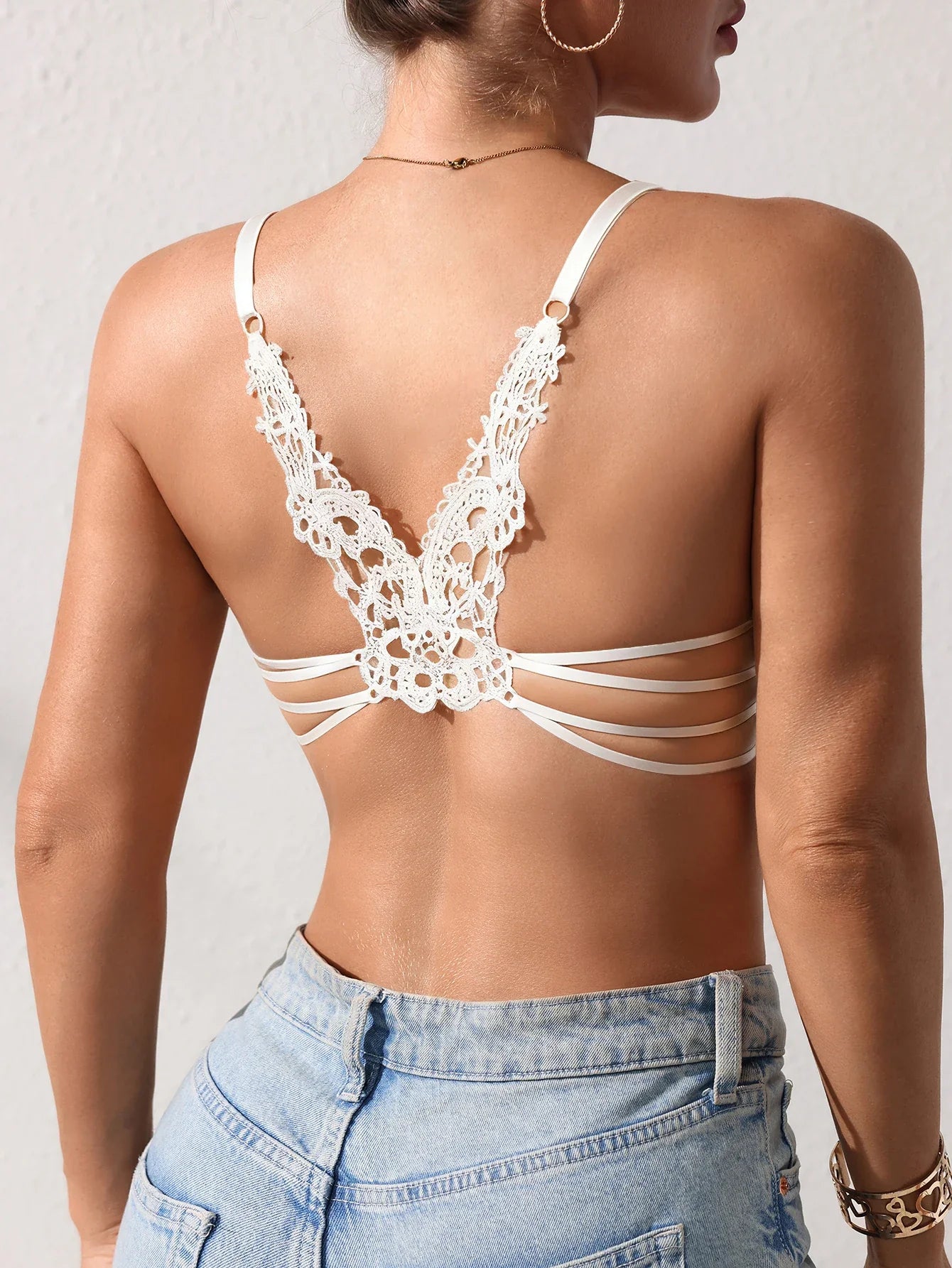 Women's Lace Butterfly Back Beauty Push up Sexy Bras Modern Trend Solid Color Front Buckle Bra for Woman