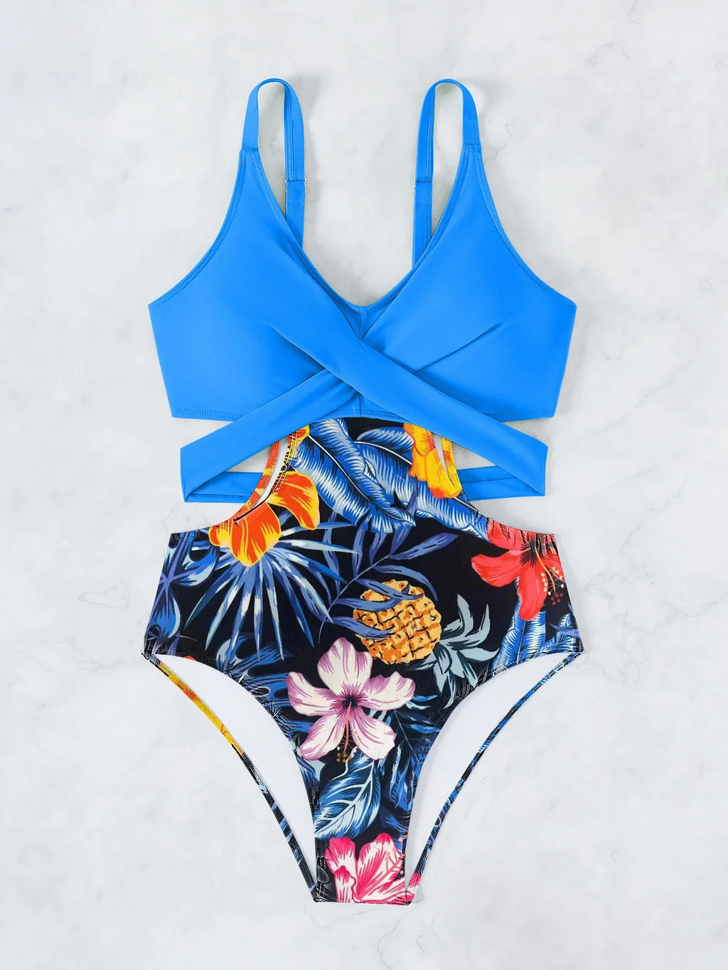 One Piece Swimsuit Women Vintage Green Floral Print Hollow Out Backless High Waist Bikini 2025 Bathing Suit Bandage Swimwear