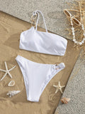 Sexy One Shoulder Bikini Set 2026 Women White Metal Buckle Push Up Bra High Waist Swimsuit Beach Bathing Suit Two Piece Swimwear