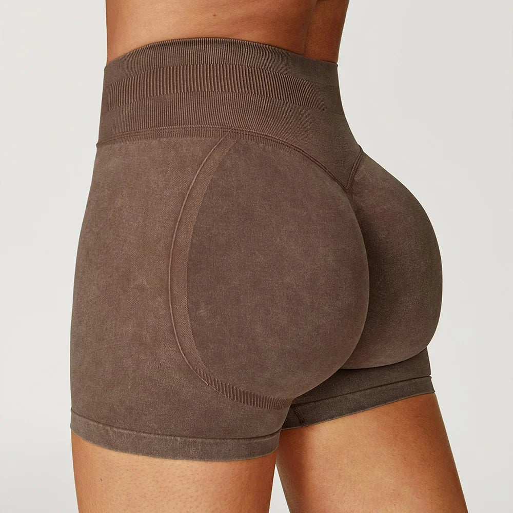 High Waist Yoga Shorts Women Sand Washed Yoga Shorts Workout Shorts Fitness Yoga Lift Butt Fitness Yoga Gym Running Short Pants