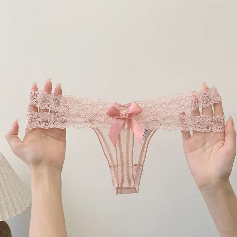 Lace G string Sexy Briefs Panties Women Underwear Thong High Quality Bowknot Transparent Underpants Lingerie Girls Intimates