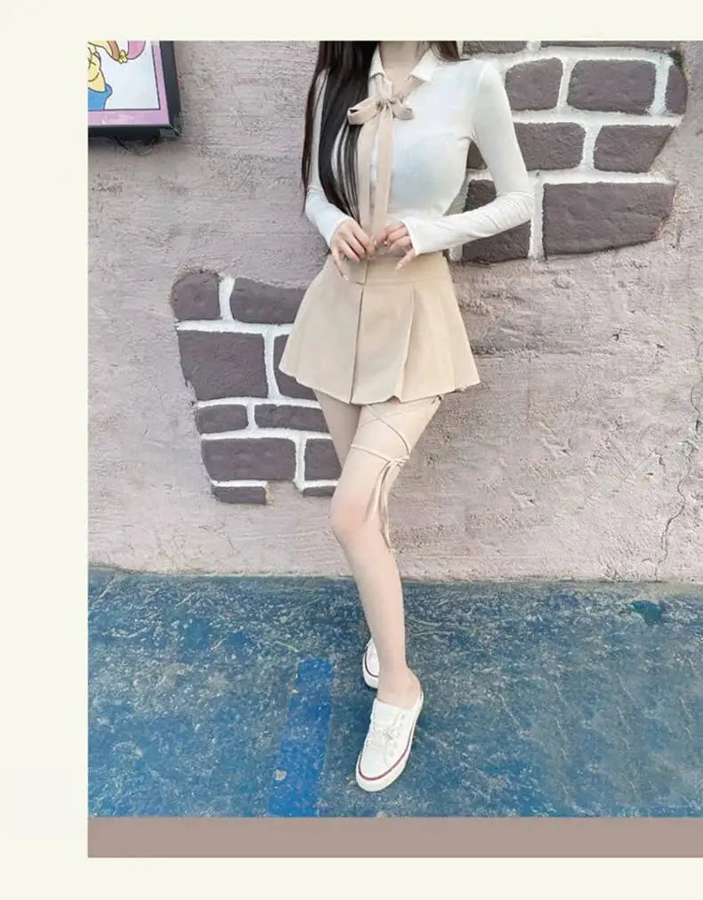 WOMENGAGA Korea Style Sexy Slim High Waist Strap A-line Half Length Skirt Fashion Women Skorts JK Sweet 2023 New  OW3W