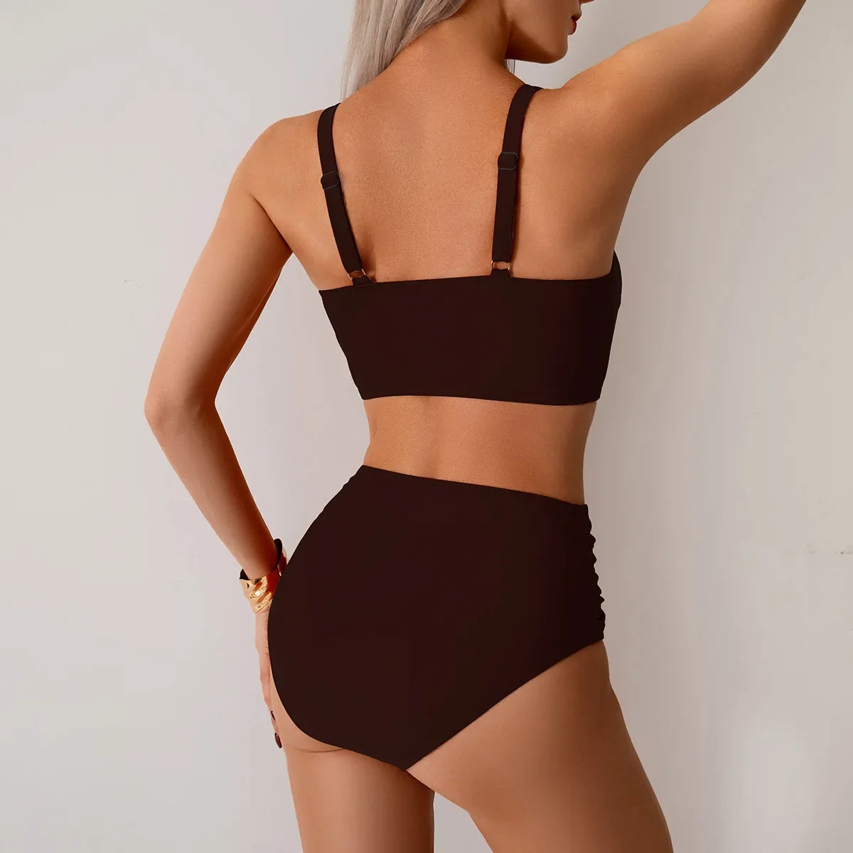 2026 Sexy Black Two Piece Swimsuit Women Solid Push Up Padded Bikini Set Beachwear Summer Swimwear High Cut Bathing Suit Biquini