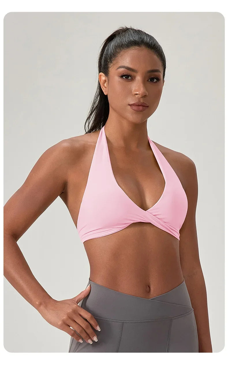 Women's Yoga Bra Halter Back Fitness Underwear Sexy Wire-Free Sports Vest Comfortable Breathable Bra
