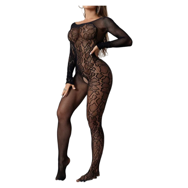 Open Bra Leopard Print Long Sleeves BodySuits Erotic Lingerie Transparent Backless Bodystocking Sexy Fishnet Hollow UnderwearSet