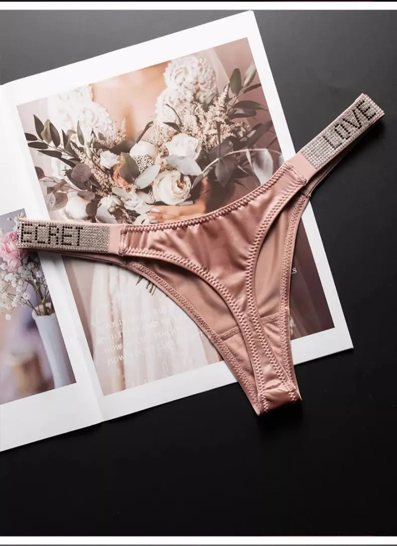 Letter Sexy Panties Women Thongs Rhinestones Diamonds G-string Sports Thong Low Waist Shorts Briefs T-back Fitness S-XL