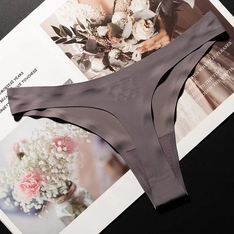 Ice Silk Leopard Women Panties Sexy G String Thong Seamless Underwear T Back Candy Color Girls Briefs Underpants Plus Size M-XXL